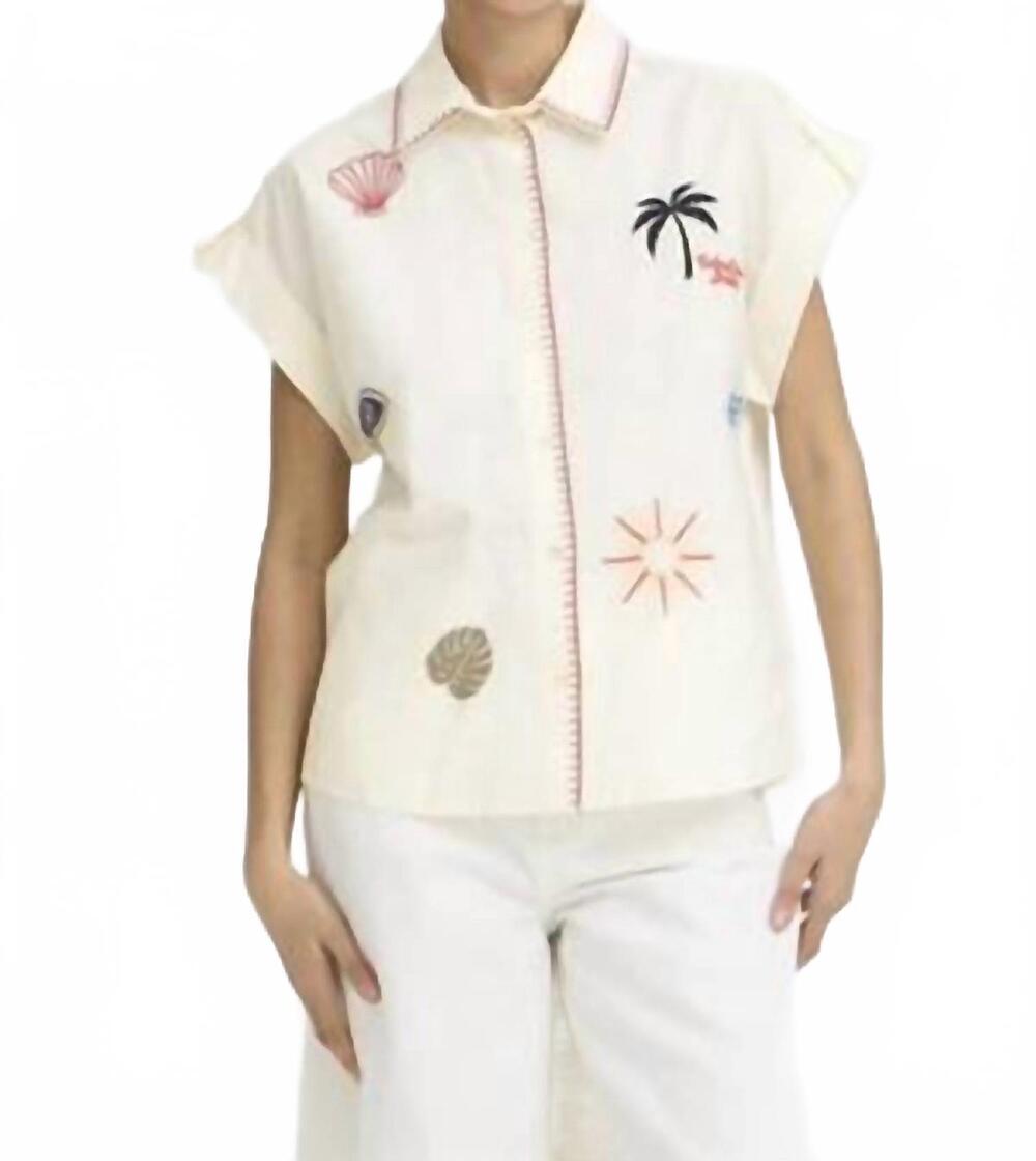 NEW AMELIA'S button front embroidered shirt in ivory multi